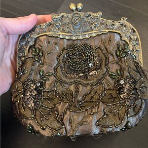 Embellished Floral Clutch with Metallic Accents